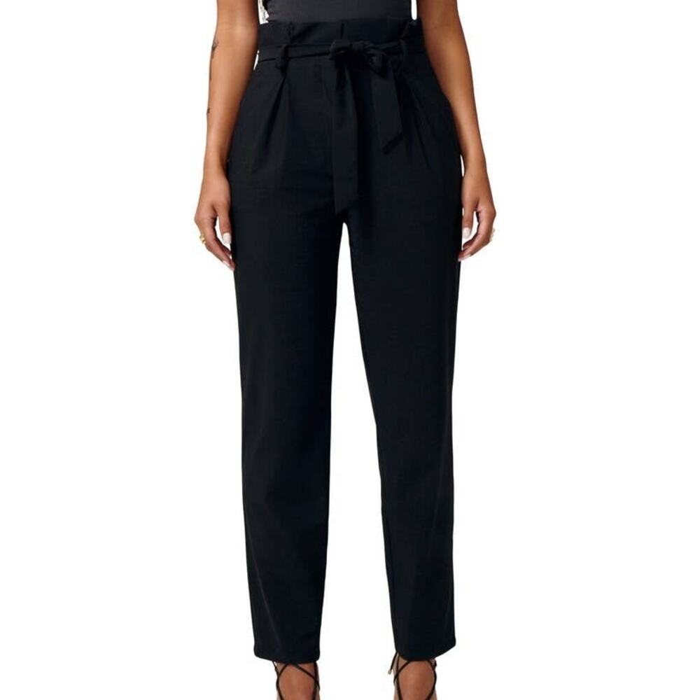 Lita By Ciara NWT Passion Paperbag Waist Pants Black Size 12 Pleated High Rise